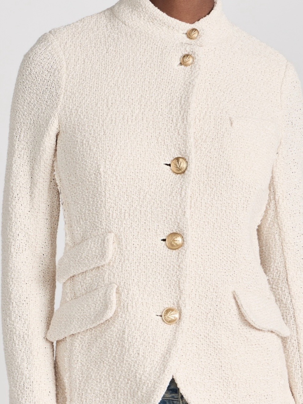 RAG & BONE SLADE Cotton Classic ECRU Cream Bouclé Jacket Gold buttons Size 6 NWT